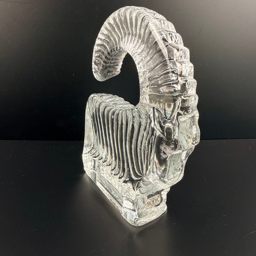 Erik Hoglund Boda Sweden Glass Ram Sculpture Julbock Yule Goat Figurine 6.5" - Picture 3 of 9